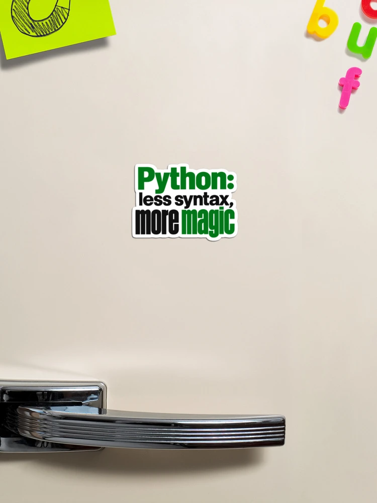 Thumbnail 1 of 3, Magnet, Python Less Syntax More Magic Funny Programmer Typography designed and sold by ThreadQuirk.