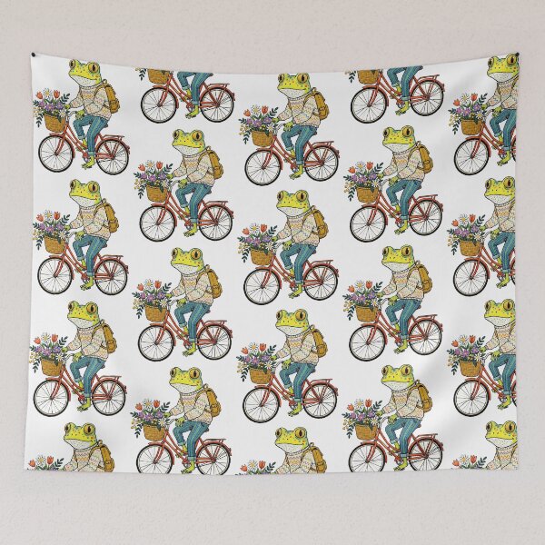 Item preview, Whimsical Frog Riding Bicycle With Flowers designed and sold by TeeARTHY.