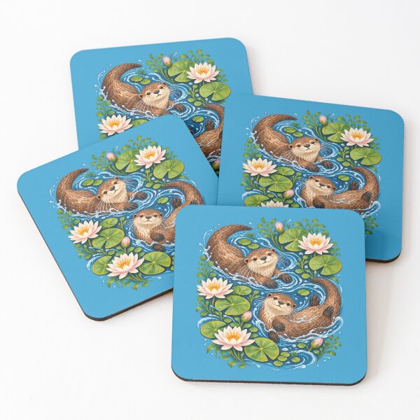 Item preview, Playful River Otters Swimming Among Water Lilies designed and sold by TeeARTHY.