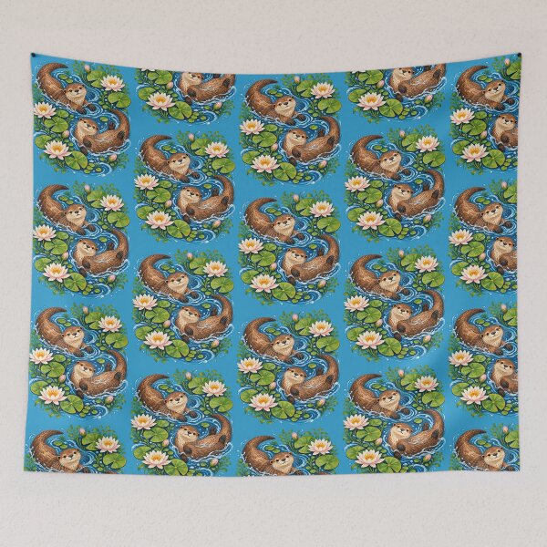 Item preview, Playful River Otters Swimming Among Water Lilies designed and sold by TeeARTHY.