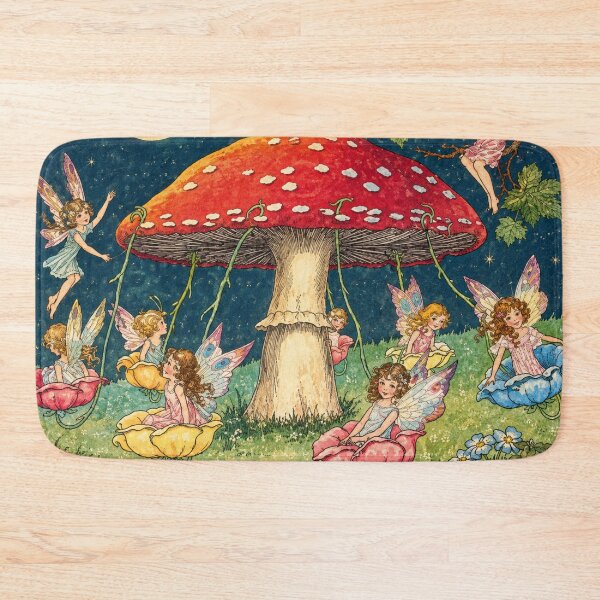 Item preview, Fairy Wall Art, Fairies at Play Toadstool Merry-Go-Round, Mildred Entwistle Vintage Storybook Illustration designed and sold by RickE.