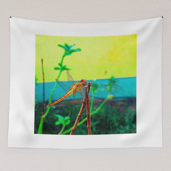Item preview, Vibrant Yellow Dragonfly Resting On Branch designed and sold by Luxxe87.
