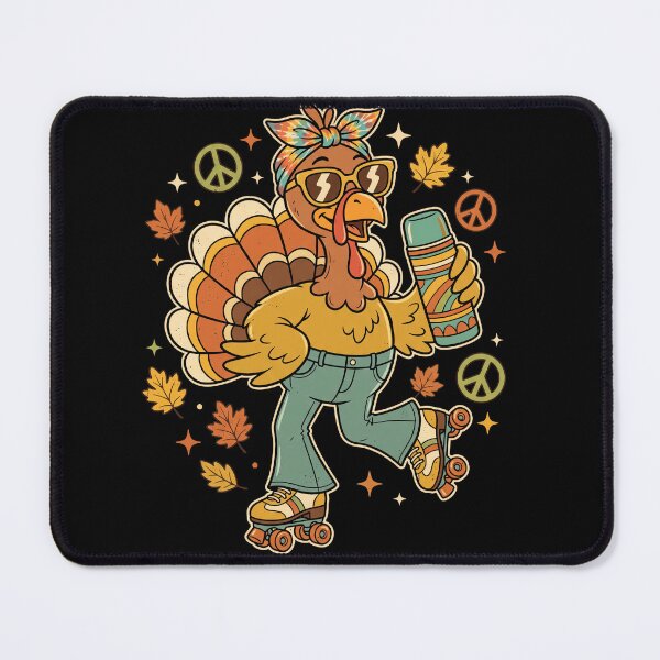 Item preview, Retro Hippie Turkey Roller Skating Autumn Illustration with Peace Symbols and Leaves designed and sold by ArcaneArtistry.