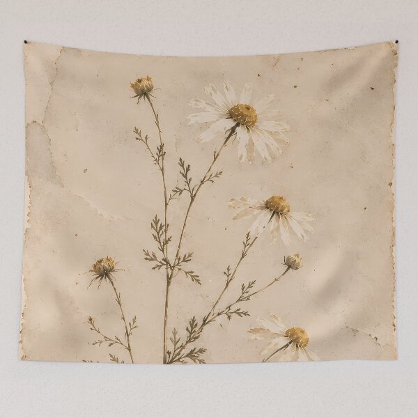 Item preview, Vintage Meadow Chamomile Botanical Watercolour on Aged Parchment designed and sold by Jozefin's Studio.