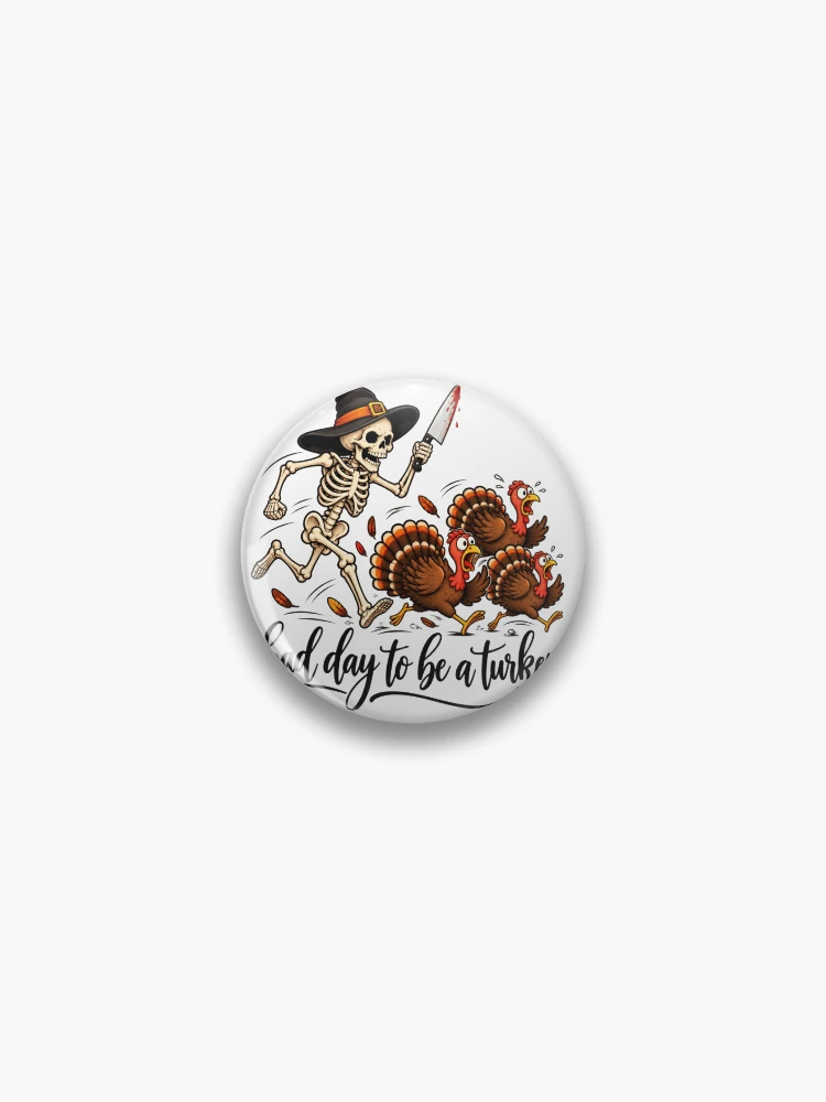 Thumbnail 1 of 3, Pin, Skeleton Chasing Turkeys designed and sold by ROUX-ART.