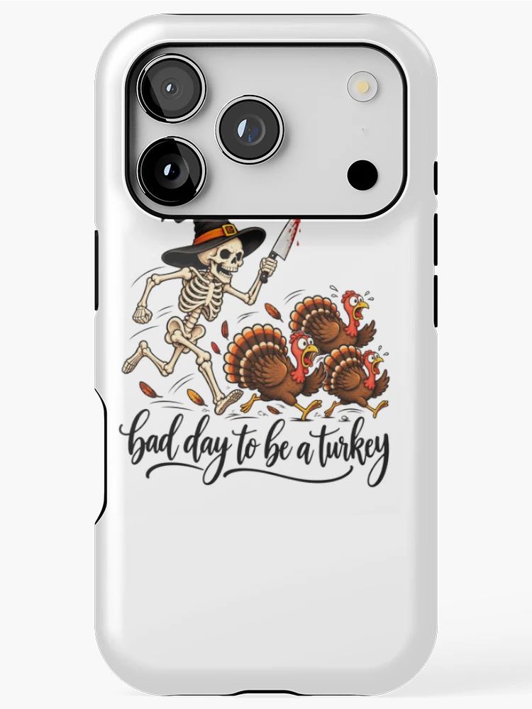 Thumbnail 1 of 4, iPhone Case, Skeleton Chasing Turkeys designed and sold by ROUX-ART.