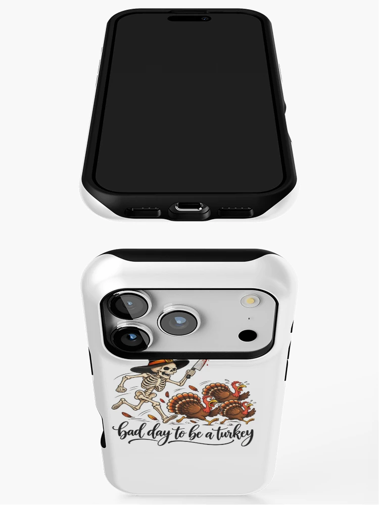 Thumbnail 3 of 4, iPhone Case, Skeleton Chasing Turkeys designed and sold by ROUX-ART.