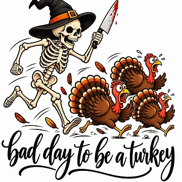 Artwork thumbnail, Skeleton Chasing Turkeys by ROUX-ART