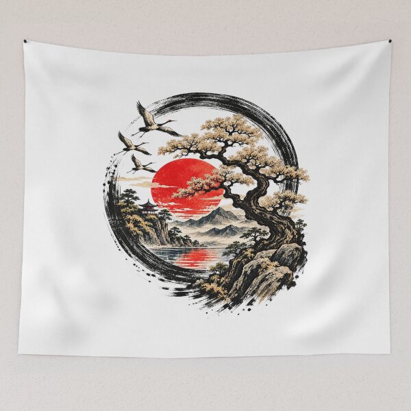 Item preview, Japanese Sunrise Bonsai tree Landscape Art designed and sold by TeeARTHY.