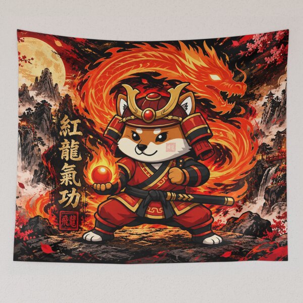 Item preview, Fire Dragon Samurai Shiba Inu Fox Warrior Japanese Fantasy designed and sold by Fei Long Design Hub.