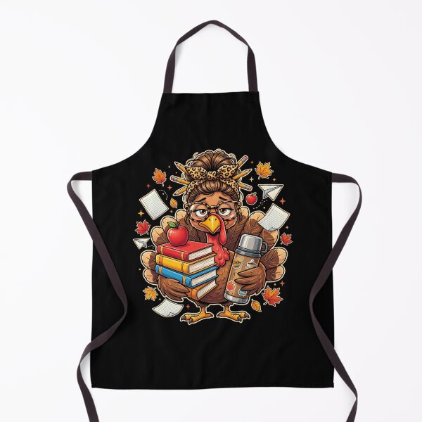 Item preview, Cartoon Turkey Student with Leopard Bow, Books, Pencils and Coffee designed and sold by ArcaneArtistry.