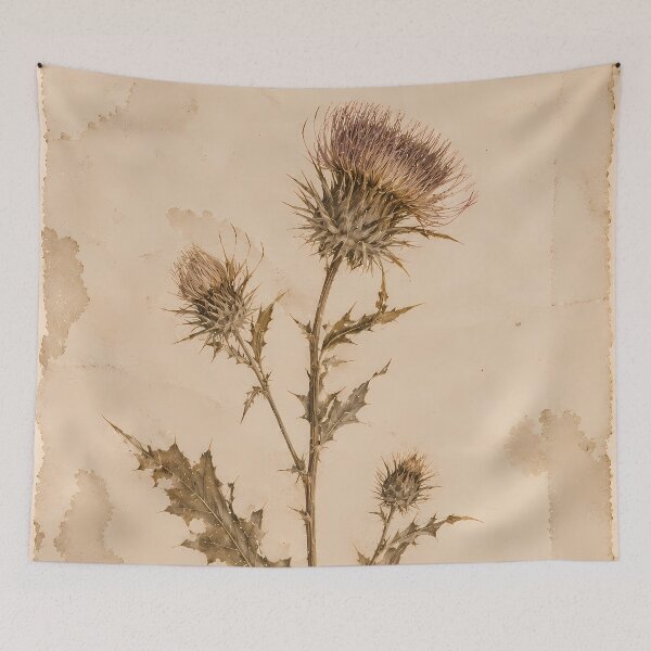 Item preview, Vintage Botanical Thistle Watercolour on Aged Parchment designed and sold by Jozefin's Studio.