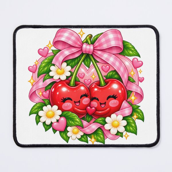 Item preview, Cute Kawaii Cherries Hugging with Pink Bow designed and sold by TinyWeird.