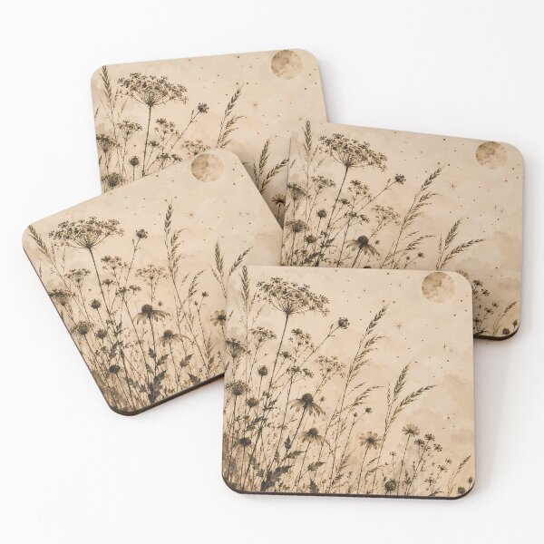 Item preview, Vintage Meadow Wildflowers Moon Night Watercolour Sepia designed and sold by Jozefin's Studio.