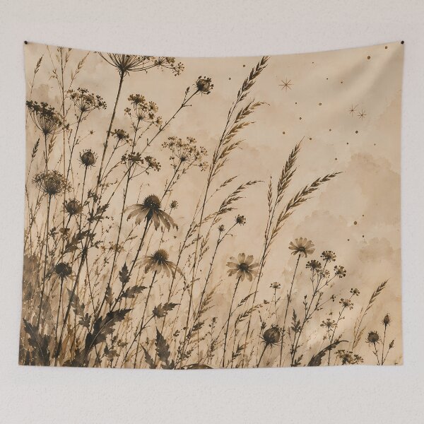 Item preview, Vintage Meadow Wildflowers Moon Night Watercolour Sepia designed and sold by Jozefin's Studio.