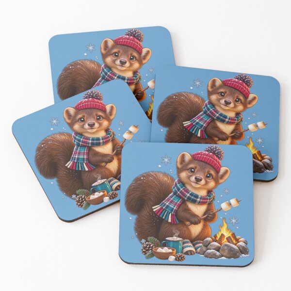 Item preview, Cute Scottish Pine Marten Toasting Marshmallows in Winter designed and sold by MaedK.