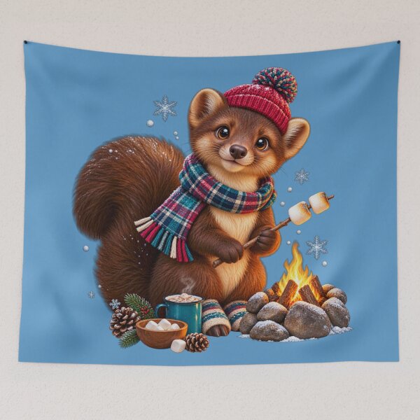 Item preview, Cute Scottish Pine Marten Toasting Marshmallows in Winter designed and sold by MaedK.