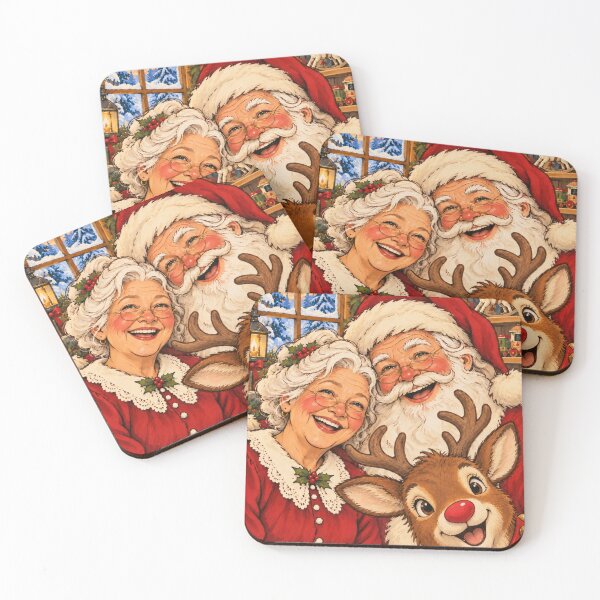 Item preview, Vintage Santa Mrs Claus and Rudolph Christmas | Nostalgic Retro Holiday Illustration | Cozy Old Fashioned Christmas designed and sold by SezzyDesigns.