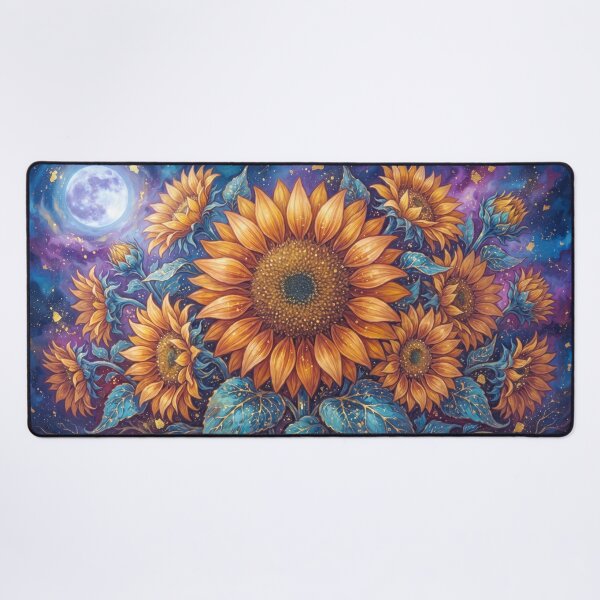 Item preview, Celestial Sunflowers & Full Moon Art – Cosmic Night Sky Floral    designed and sold by MargaretWiktor.