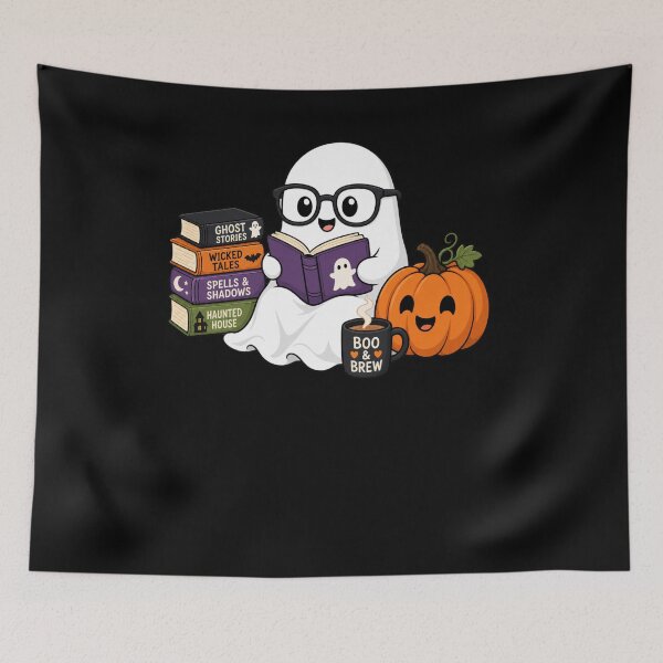 Item preview, Cozy Ghost Reading Halloween Books & Coffee designed and sold by BearLoveDesign.