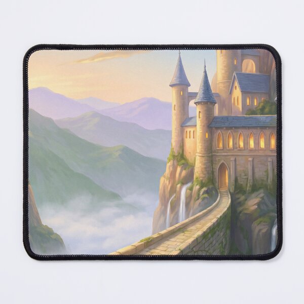 Item preview, Fantasy Castle on a Cliff with Waterfalls and Misty Gorge at Sunrise designed and sold by Islaelswhere.