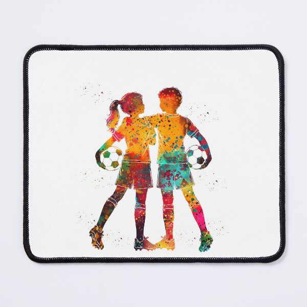 Item preview, Boy and Girl Soccer Players Watercolor Art designed and sold by Liededrom..