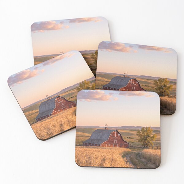 Item preview, Red Barn in a Golden Wheat Field at Sunset, Rural Prairie Landscape designed and sold by Islaelswhere.