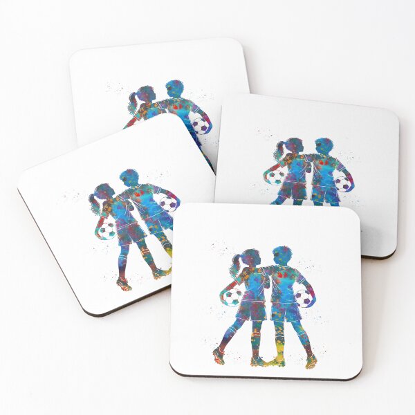Item preview, Boy and Girl Soccer Players Watercolor Art designed and sold by Liededrom..