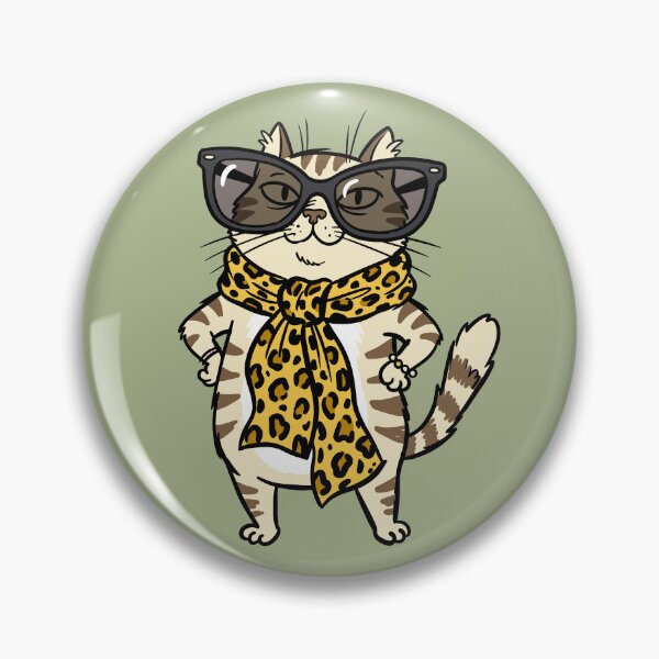 Item preview, Stylish cartoon cat with large sunglasses and a leopard print scarf, ideal for funny stickers and fashion items. designed and sold by ElegantOutlines.