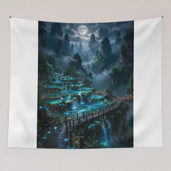 Item preview, Enchanted Turquoise Waterfalls – Mystical Fantasy Landscape designed and sold by IRON SIREN.