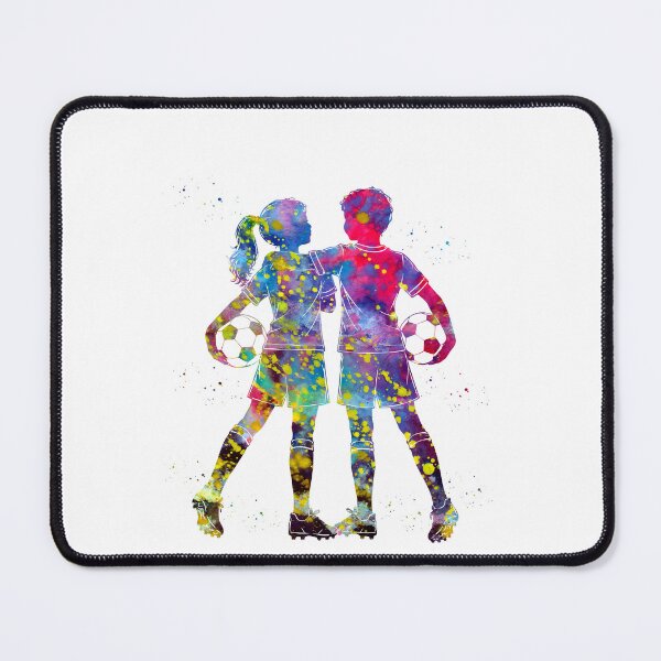 Item preview, Boy and Girl Soccer Players Watercolor Art designed and sold by Liededrom..