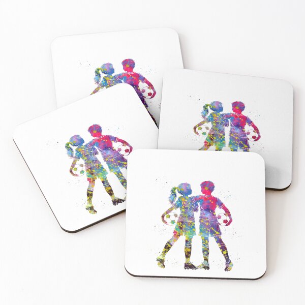 Item preview, Boy and Girl Soccer Players Watercolor Art designed and sold by Liededrom..