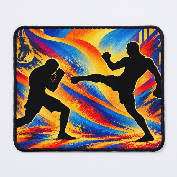 Item preview, MMA Fighters Practicing Kicking and Defensive Techniques Silhouette designed and sold by EduNewton.