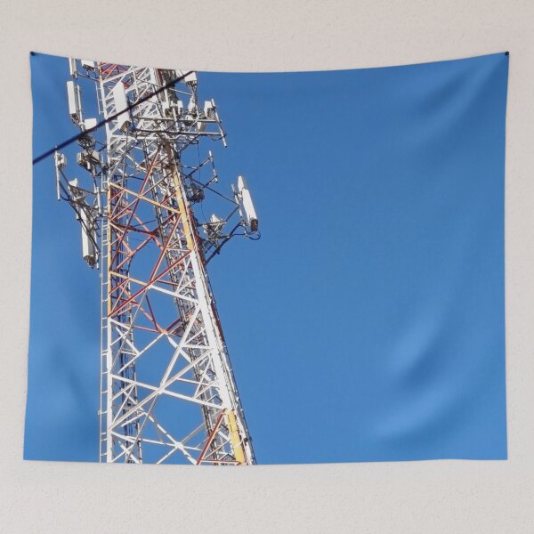 Item preview, Large telecommunications mast under a deep blue sky designed and sold by PicturePic.