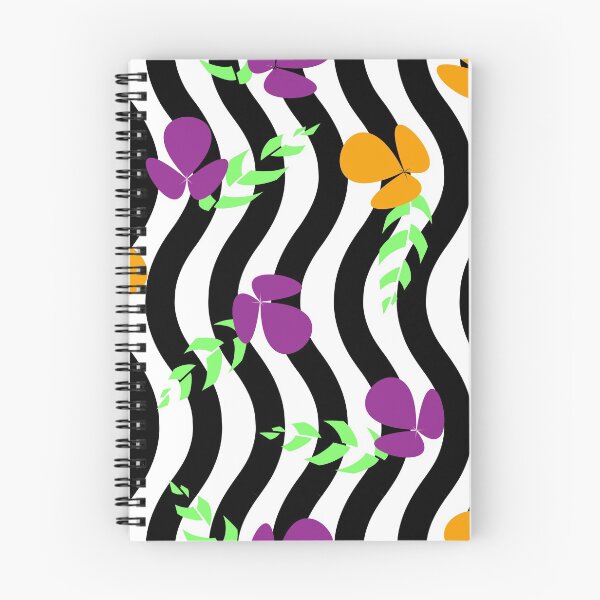 Item preview, colorful flowers on black and white wavy lines background designed and sold by The Pattern Mill.