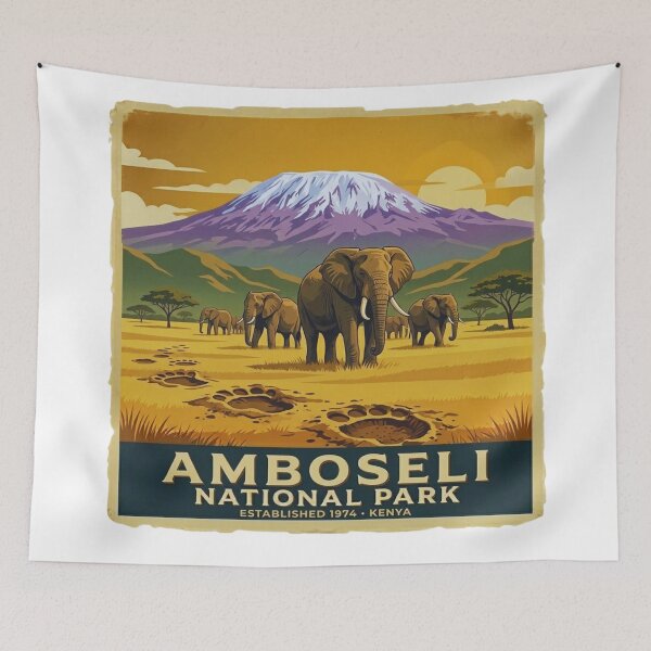 Item preview, Amboseli National Park Kenya Vintage Wildlife Elephant Travel Poster designed and sold by GabeMountainArt.