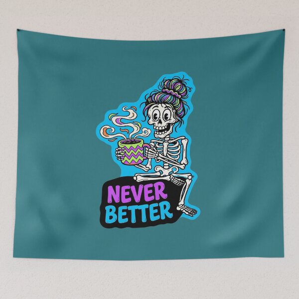 Item preview, Never Better Messy Bun Skeleton Halloween Coffee designed and sold by Endless7Art.