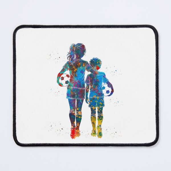 Item preview, Girl and Boy Soccer Players Watercolor Art designed and sold by Liededrom..