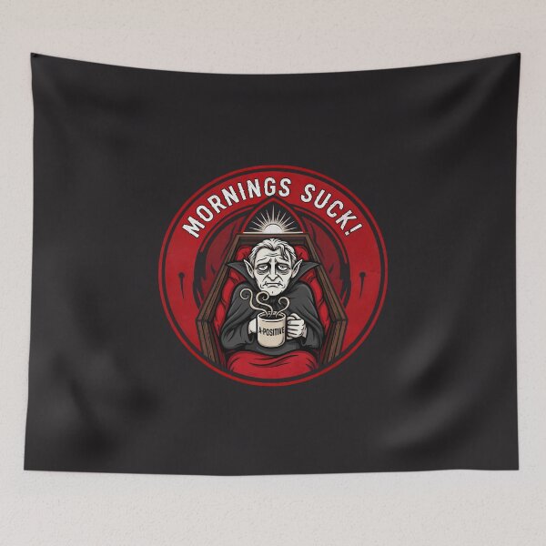 Item preview, Mornings Suck Tired Vampire Coffin Coffee designed and sold by Enea Kelo.