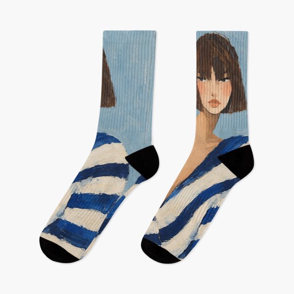 Aperçu de l'œuvre Femme parisienne en pull rayé bleu, peinture figurative créée et vendue par CARRAANN.