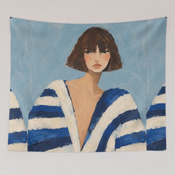 Item preview, Parisian Woman in Blue Striped Sweater, Figurative Painting designed and sold by CARRAANN.