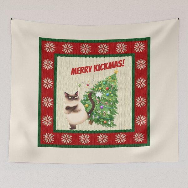 Item preview, Siamese Cat Ugly Christmas Sweater Merry Kickmas designed and sold by The-NOKU-Co.