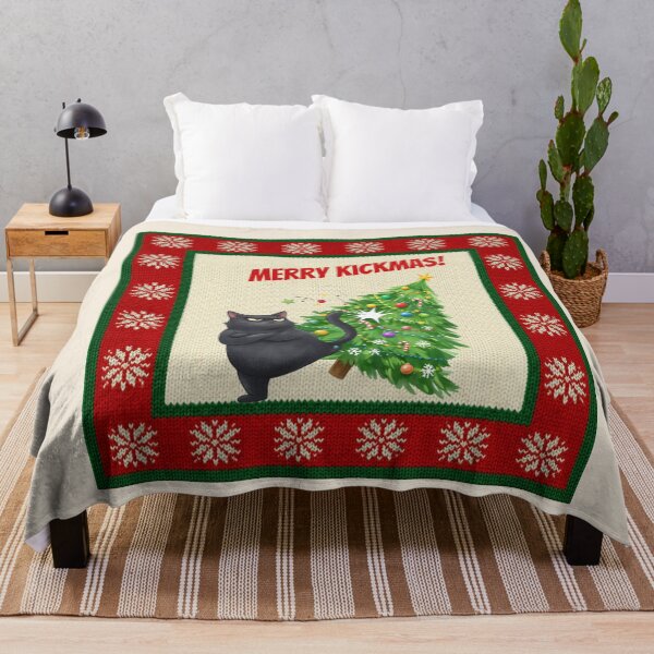 Item preview, Black Cat Ugly Christmas Sweater Merry Kickmas designed and sold by The-NOKU-Co.