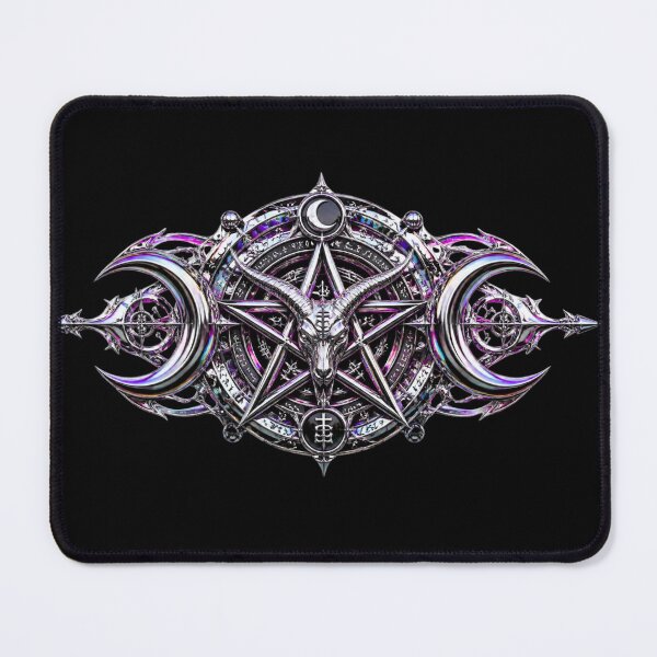 Item preview, Gothic Liquid Chrome Baphomet Pentagram Crescent Moon designed and sold by LazyDayzCo.