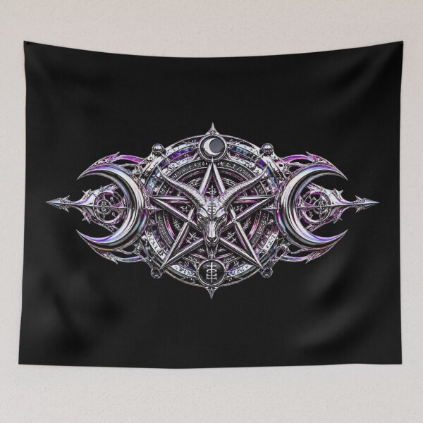 Item preview, Gothic Liquid Chrome Baphomet Pentagram Crescent Moon designed and sold by LazyDayzCo.