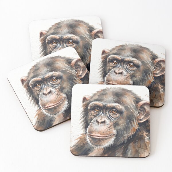 Item preview, Thoughtful Chimpanzee Portrait – Beautiful Watercolor Wildlife Art designed and sold by TeeBeeDesigns.