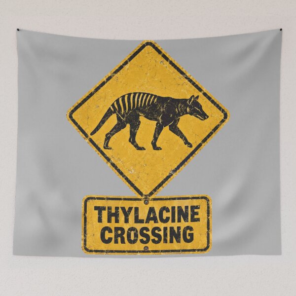Item preview, Vintage Thylacine Crossing Road Sign Tassie designed and sold by Yellowriversss.