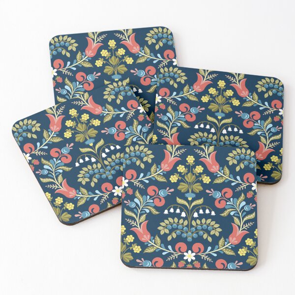 Item preview, Scandinavian Folk Floral Pattern on Navy Blue designed and sold by Sveta Aho.