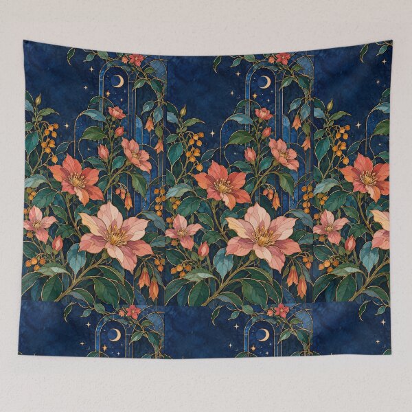 Item preview, Midnight Conservatory – Botanical Stained Glass Floral Pattern designed and sold by astersgraphics.