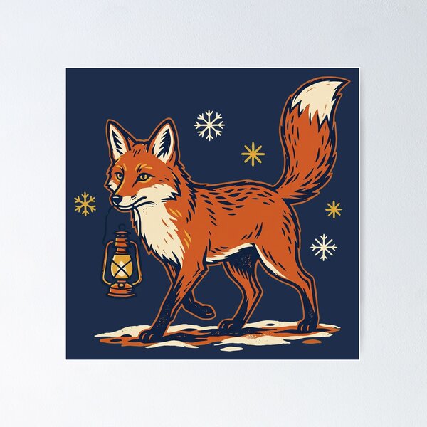 Item preview, Red Fox With Lantern Linocut Print designed and sold by Rariks.